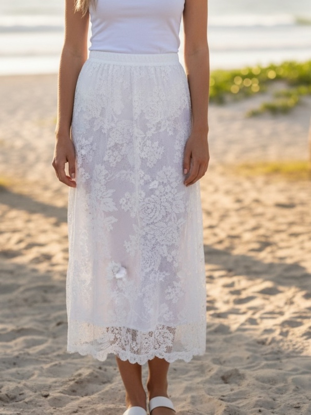 Edikted White Lace Maxi Skirt